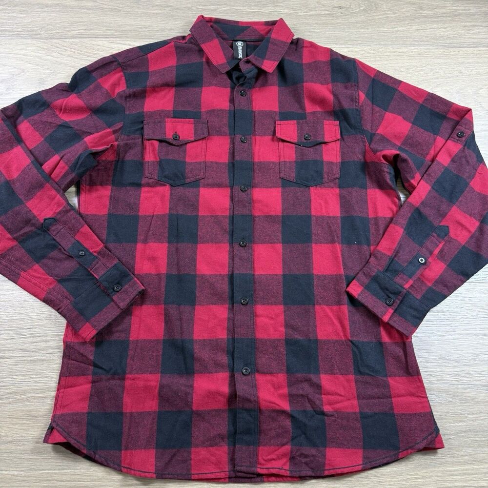 Burnside Shirt Men Medium Buffalo Plaid Flannel Red Black Checks